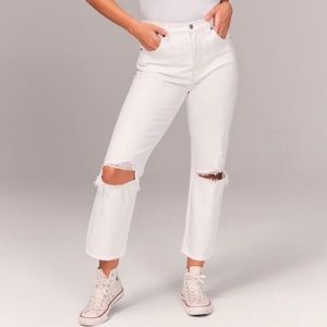Abercrombie white ultra high rise ankle straight jeans